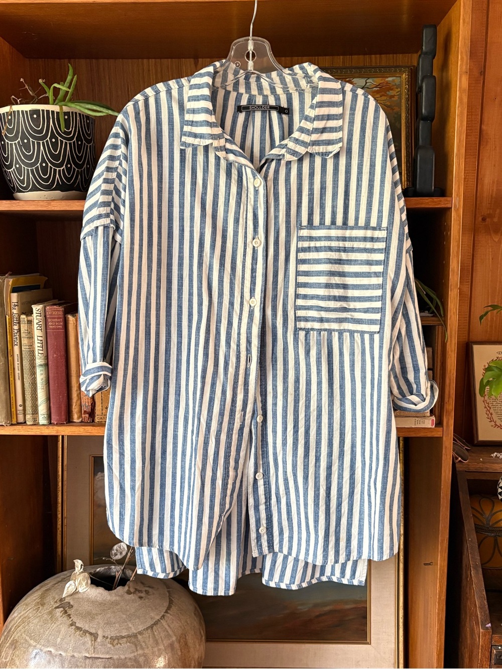 Nautical Stripe Oversize Button Down L